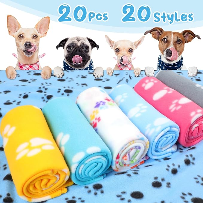 Eccliy 20 Pcs Puppy Blanket Pet Soft Fleece Dog Blankets Warm Felt Throw Sleep Mat Bed Covers for Doggie Puppy Pet Dogs Cat, 20 Styles(39 x 35 Inch,Paw) - Image 5