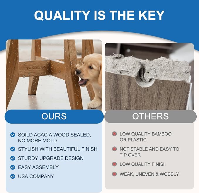 RAINBLELAND Elevated Dog Bowl Stand for Small Dogs, 7" Tall Raised Dog Bowl Stand Fits Up to 7" Bowls, Solid Acacia Wood Dog Bowl Holder, Set of 2 Wooden Dog Feeding Stands (Stand Only) - Image 6