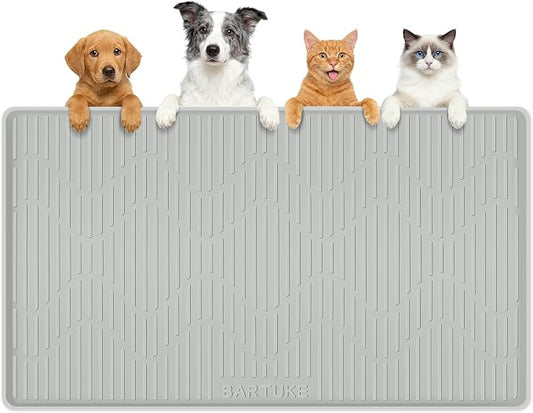 Silicone Cat & Dog Food Mat 40" x 22" Pet Feeding Mat for Food and Water | Extra Large Pet Foof Mat with Raised Edges, BPA-Free, Non-slip, Waterproof Bowl Mat for Small, Medium & Large Pets by Bartuke