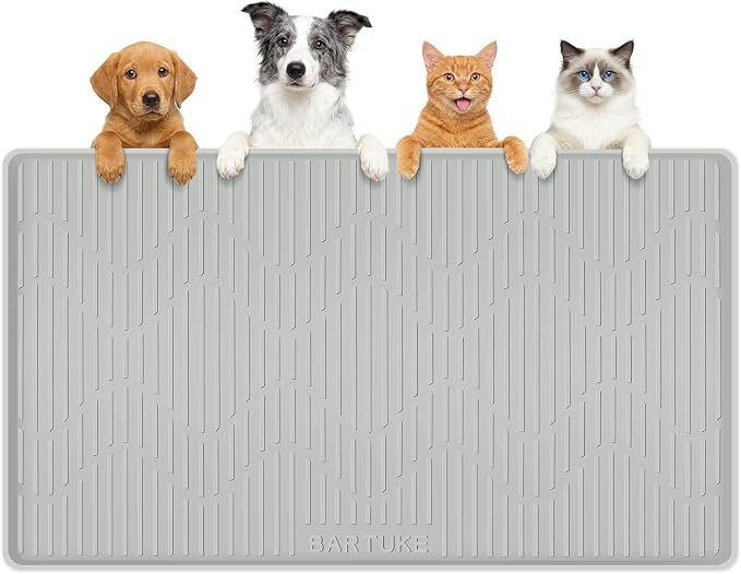 Silicone Cat & Dog Food Mat 46" x 32" Pet Feeding Mat for Food and Water | Extra Large Pet Foof Mat with Raised Edges, BPA-Free, Non-slip, Waterproof Bowl Mat for Small, Medium & Large Pets by Bartuke