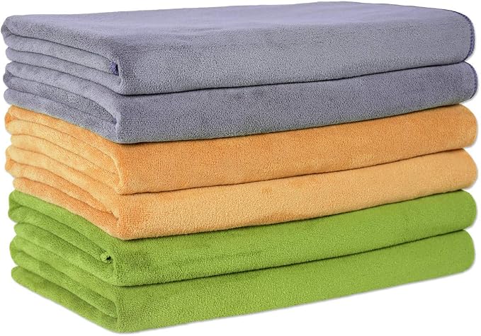 JML Microfiber Towels, Bath Towel Sets (6 Pack, 27" x 55") - Extra Absorbent, Fast Drying, Multipurpose for Bath, Swimming, Fitness, Sports, Yoga, Grey, Yellow, Green | Hanging Loop, Extra Absorbent, Fast Drying, Lint-free, Use for Pool, Swimming, Fitn... by JML