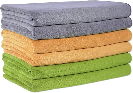 JML Microfiber Towels, Bath Towel Sets (6 Pack, 27" x 55") - Extra Absorbent, Fast Drying, Multipurpose for Bath, Swimming, Fitness, Sports, Yoga, Grey, Yellow, Green | Hanging Loop, Extra Absorbent, Fast Drying, Lint-free, Use for Pool, Swimming, Fitn... by JML
