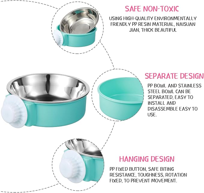 Mimorou 12 Pcs Crate Bowls Bulk Puppy Dog Bowls for Kennel Removable Stainless Steel Crate Water Bowl Kennel Hanging Food Feeders Coop Cup for Cat Puppy Rabbit Birds Ferret Guinea Pigs - Image 4