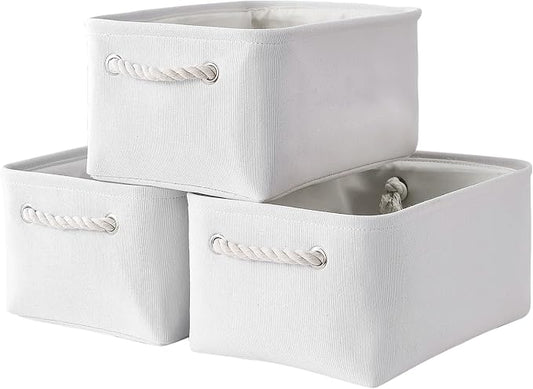 TheWarmHome Storage Bins for Shelves - Medium 3Pack 13.8L*9.8W*6.7H inch Fabric Storage Cubes Canves Storage Basket for Organizing Toys Baby Clothes Gift Dog (White) by TheWarmHome