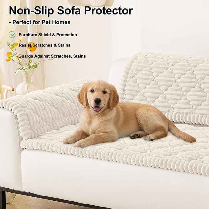 Smiry Couch Cover for Dogs Washable, Non Slip Fuzzy Pet Sofa Protector | Soft Thick Furniture Cover for Sofa, Loveseat and Sectional, Scratch & Pet Hair Resistant (White, 27.6" x 88") - Image 11