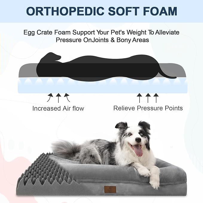 XL Orthopedic Waterprood Dog Bed for Extra Large Size Dogs | 360 Degree Bolster Support, Egg Crate Foam, Waterproof Liner, Non-Slip Bottom, Machine Washable Cover, 45 x 35 Inch - Image 2