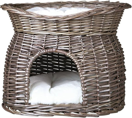 Trixie Wicker Cat Cave with Bed on Top and Cushions, 54 x 43 x 37 cm, Grey by TRIXIE