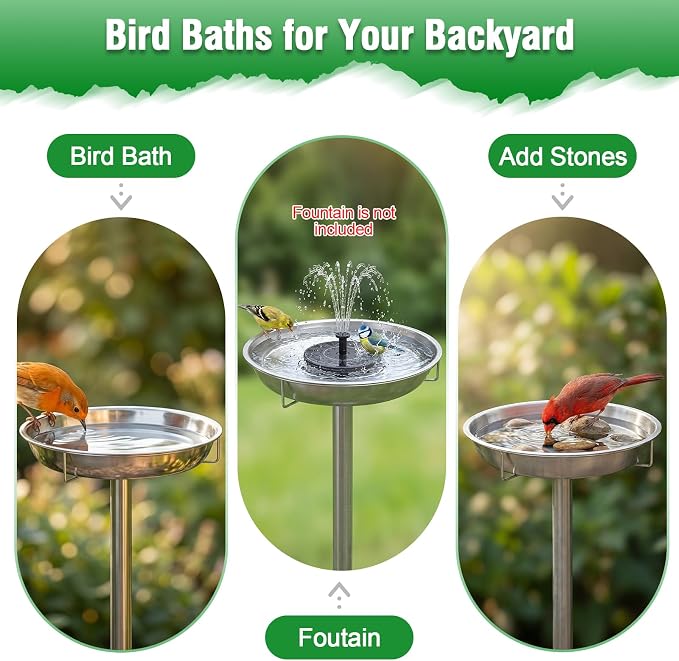 tinnmao 304 Stainless Steel Bird Bath for Outside, 40 Inch Tall Freestanding Metal Birdbath & Feeder with Removable Bowl for Garden Yard Patio Lawn - Image 6