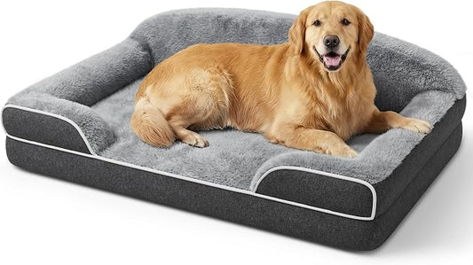 Orthopedic Dog Bed for Extra Large Dogs, 45"x30" XL Dog Couch Bed | Egg Crate Foam for Pressure Relief, Cozy Bolster Sofa Design, Waterproof Removable Washable Cover, Non Slip Bottom, Dark Grey by TRAHOME