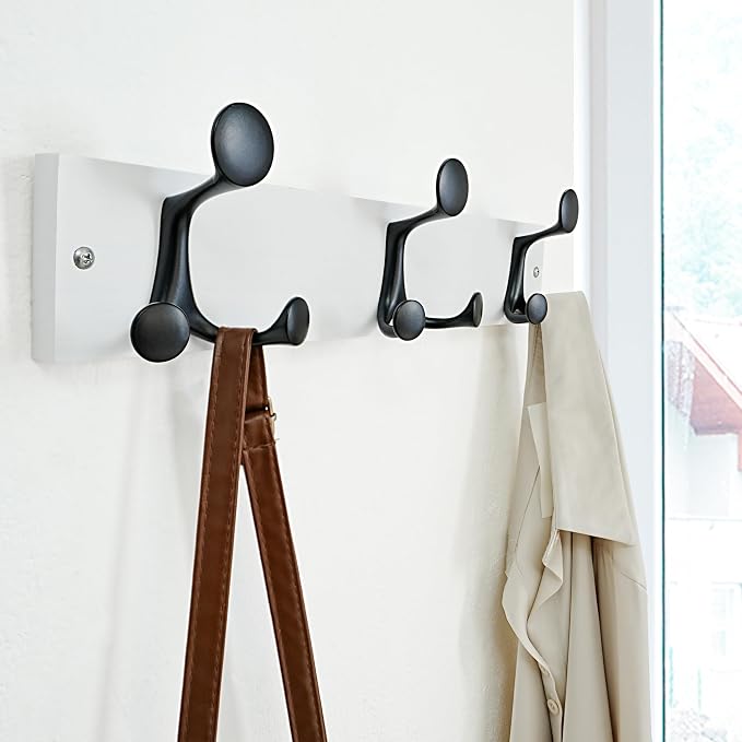 SKOLOO 17-Inch White Wood Coat Rack Wall Mount with 3 Triple Hooks - Ideal for Family Entrances, Classrooms, and Pet Supplies Storage - Perfect Coat Hooks for Wall, Pack of 2 - Image 3