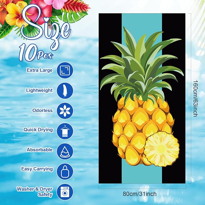 EBOOT 10 Pack Oversized Beach Towel Set Extra Large Pool Towels Microfiber Quick Dry Swim Blanket for Adult Women Men Face Hand Body Bath Travel Pool(Stylish Color,31 x 63 Inch,Ocean Animal) - Image 2