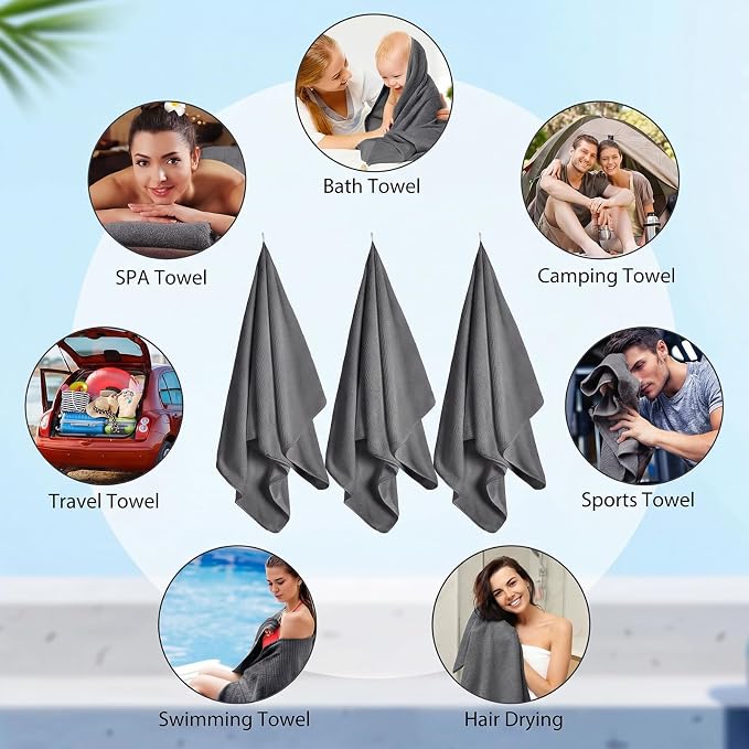 SmoothNovelty 8 Pack Microfiber Bath Towels Bulk 27'' x 60'' Oversized Bath Towel Highly Absorbent Extra Large Shower Sheets Soft Drying for Beach Pool Bathroom Salon Party(Dark Grey) - Image 7
