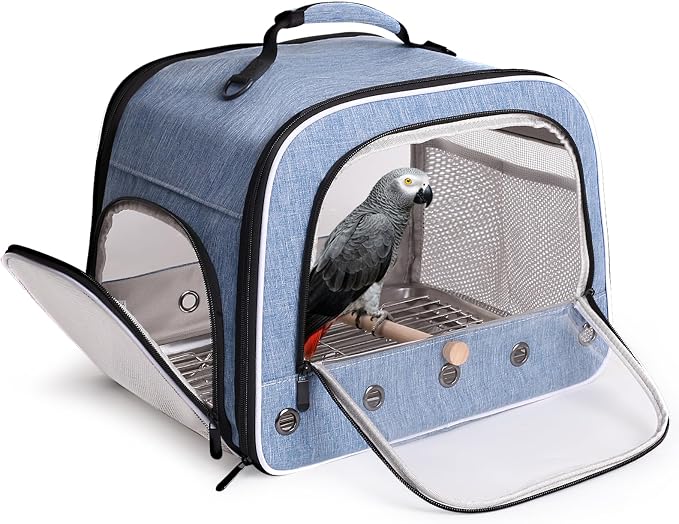 halinfer Bird Travel Carrier Cage for Large Size Parrot, Portable Bag with Metal Tray and Grate to Carry and Transport Medium and Large Birds Like African Grey, Long Tail Cockatiel and Parrot by halinfer