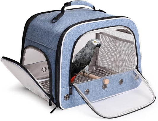 halinfer Bird Travel Carrier Cage for Large Size Parrot, Portable Bag with Metal Tray and Grate to Carry and Transport Medium and Large Birds Like African Grey, Long Tail Cockatiel and Parrot by halinfer