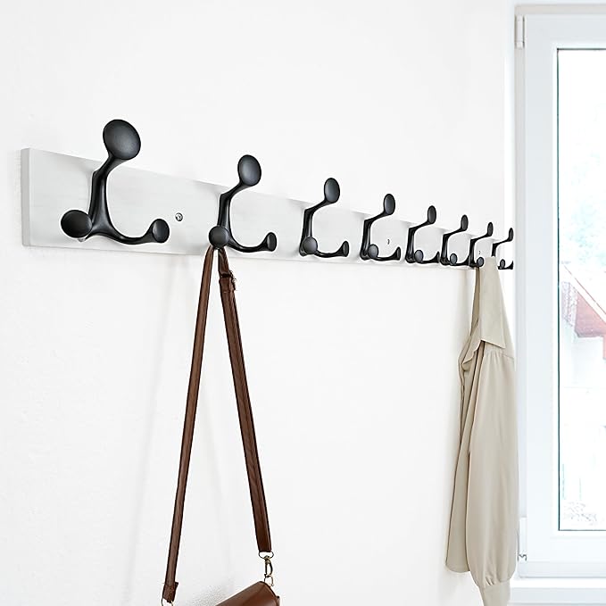 SKOLOO 43-Inch White Wood Coat Rack Wall Mount with 8 Triple Hooks - Ideal for Family Entrances, Classrooms, and Pet Supplies Storage - Perfect Coat Hooks for Wall - Image 3