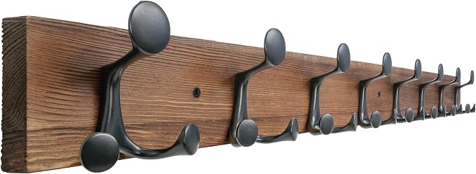SKOLOO 43-Inch Wood Coat Rack Wall Mount with 8 Triple Hooks - Ideal for Family Entrances, Classrooms, and Pet Supplies Storage - Perfect Coat Hooks for Wall,Charred Golden Brown by SKOLOO