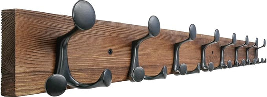 SKOLOO 43-Inch Wood Coat Rack Wall Mount with 8 Triple Hooks - Ideal for Family Entrances, Classrooms, and Pet Supplies Storage - Perfect Coat Hooks for Wall,Charred Golden Brown by SKOLOO