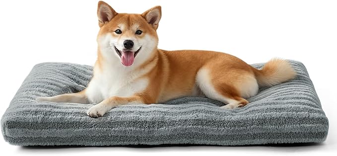 FURTIME Washable Dog Bed Medium Size Dogs, Deluxe Dog Crate Beds | Comfy Fluffy Kennel Pad Anti-Slip Pet Sleeping Mat, Machine Washable Dogs Pillow, 29"x21"x3", Gray by FURTIME