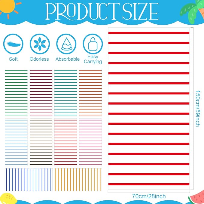 EBOOT 10 Pack Oversized Beach Towel Set Extra Large Pool Towels Microfiber Quick Dry Swim Blanket for Adult Women Men Face Hand Body Bath Travel Pool(Mixed Color,28 x 59 Inch,Classic Stripe) - Image 2