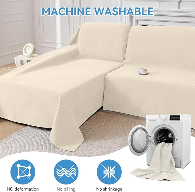 Deep Dream Sectional Couch Covers, 2 Pieces 100% Waterproof L Shaped Sofa Cover, Non Slip Couch Cover for Dogs Cats Washable, Pet Friendly Sofa Slipcovers Furniture Protector (XX-Large, Beige) - Image 6