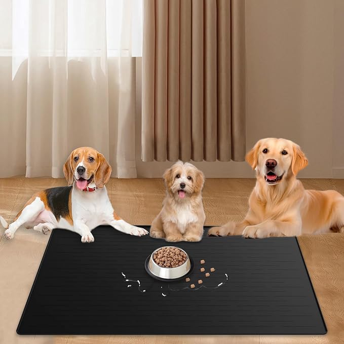 40"x30" Extra Large Silicone Pet Food Mat, XXL Pet Feeding Mat with Raised Edges, Waterproof Dog Bowl Mat for Food and Water, Cat and Dog Placemat for Floors, Black by WelcometoLOGIFTVE