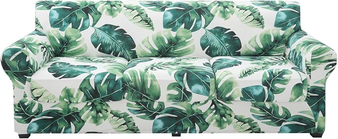 hyha Stretch Couch Covers, Sofa Cover for 3 Cushion Couch Pet Friendly | Floral Pattern, Printed, 4 Pieces, 3 Separate Cushion Sofa, Durable Anti-slip Washable Protector with Elastic Bottom for Dogs by hyha