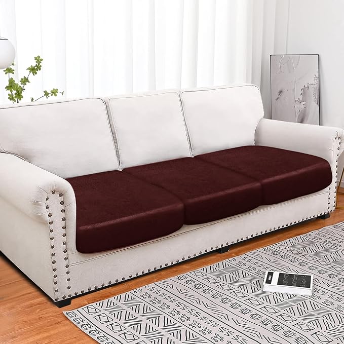 molasofa Leather Look Couch Cushion Covers, Stretch Sofa Cushion Covers for Sectional Armchair Loveseat Protector,Replacement Seat Cushion Slipcovers, Machine Washable (3 Cushion Sofa, Red) - Image 3