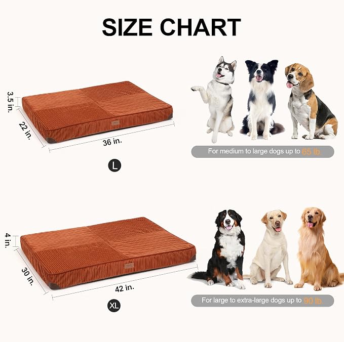 FUKUMARU X-Large Dog Bed, Thickened Waterproof Dog Mat with Washable Cover | 4" Extra Thick Egg Crate Foam Pet Mat, Corduroy Orthopedic Dog Bed for Crate, Flat Dog Pad with Anti-Slip Bottom - Image 6