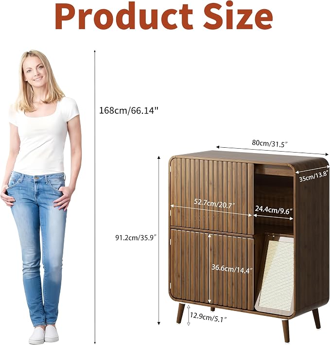 Dog Proof Cat Feeding Station, Pet Feeding Station with Storage and Scratching Board, 2 Raised Steel Bowls for Indoor Cats, Elevated Food Bowls with Stand, Large Pet Furniture, Brown - Image 2