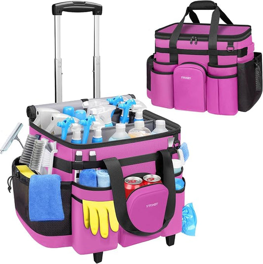 Ytonet Cleaning Caddy with Wheels, X Large Rolling Caddy Bag with Detachable Trolley for Housekeepers, Water Resistant Cleaning Cart Supplies Organizer for Home, Car, Tool Organizer, Mobile Storage by YTONET