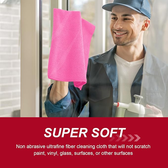 Oudain 200 Pcs Microfiber Cleaning Cloth 16x16 Inch Microfiber Towels for Car Ultra Absorbent Cleaning Rags Reusable Lint Free Streak Free Detailing Towel for Car Washing Drying Dusting (Pink) - Image 4