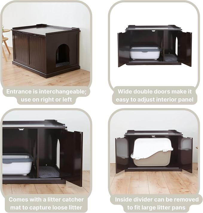 Trixie XL Furniture Litter Box Enclosure (Espresso Brown), Hidden Litter Box for Cats with Openings on Either Ends & Large Ventilations Slots, Double Doors for Easy Cleaning, Removable Divider - Image 4