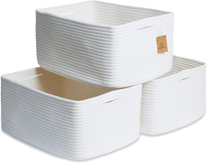 NaturalCozy Storage Baskets 16.8”x13”x7.6” Cotton Rope Woven Baskets for Organizing 3-Pack | Toy Storage Bins | Basket for Shelves, Laundry, Blanket, Clothes, Closet, Kitchen, Bathroom, Gifts by NaturalCozy