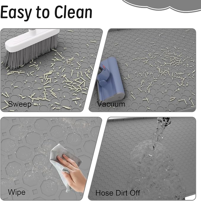 Silicone Large Cat Litter Mat 34" X 22", Cat Mat for Litter Box, Cats Litter Trapping Mats with Raised Edges, Non-Slip and Urine Waterproof Surface, Gray - Image 5