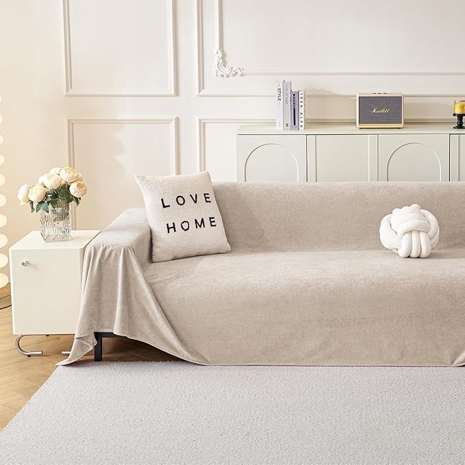MYSKY HOME Couch Cover Sofa Covers for 3 Cushion Couch, Ultra - Soft Dog Couch Covers Protector for Sectional Sofa, Non Slip Sofa Slipcover Furniture Protector for Pet, 91" x 118", Oat by MYSKYHOME