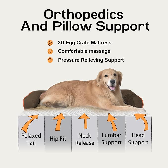 MEKIY Orthopedic Waterproof Dog Bed with Bolster for Extra Large Size Dogs | Pillow Support for Neck Relief, Egg Crate Foam, Waterproof Liner, Anti-Slip Bottom, Removable Bolster Cover, 48 x 33 Inch - Image 2