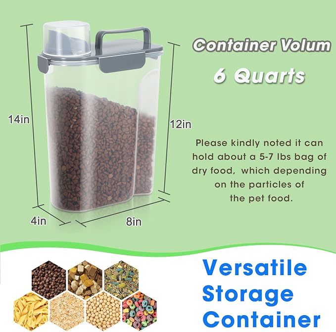 TBMax 2 Pack Cat Dog Food Storage Containers 10 to 14 Lbs, Portable Travel Pet Container Dispenser with Easy-Pouring Spout & Cup, Airtight Bird Seed Container Dog Treat Storage Bin - Image 3