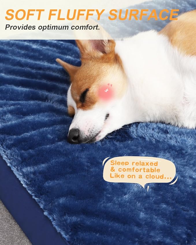 KSIIA Orthopedic Dog Bed for Small Dogs with Waterproof Lining, Blue, 23x17 | Deluxe Soft Plush Dog Crate Bed, Washable Pet Mat with Removable Cover & Egg Crate Foam for Small Dogs Sleeping & Relaxing - Image 3