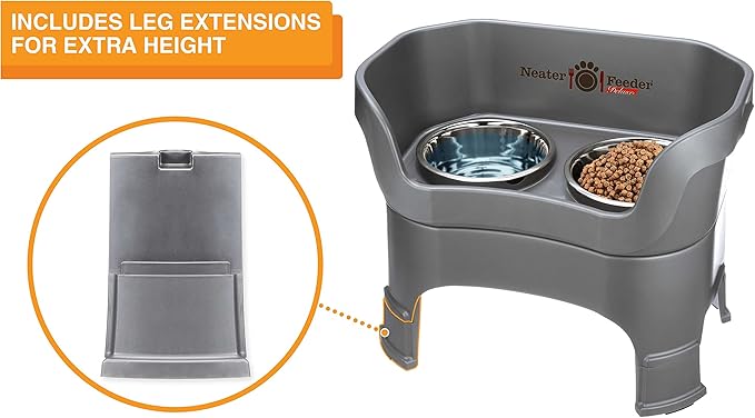 Neater Feeder Deluxe Mess-Proof Elevated Dog Bowls for Large Dogs (40+ lbs), 2 Height Adjustable (14.5” & 17.5”) No-Spill Raised Dog Bowl Stand w/Slow Feed Bowl for Food, Made in USA, Grey - Image 6