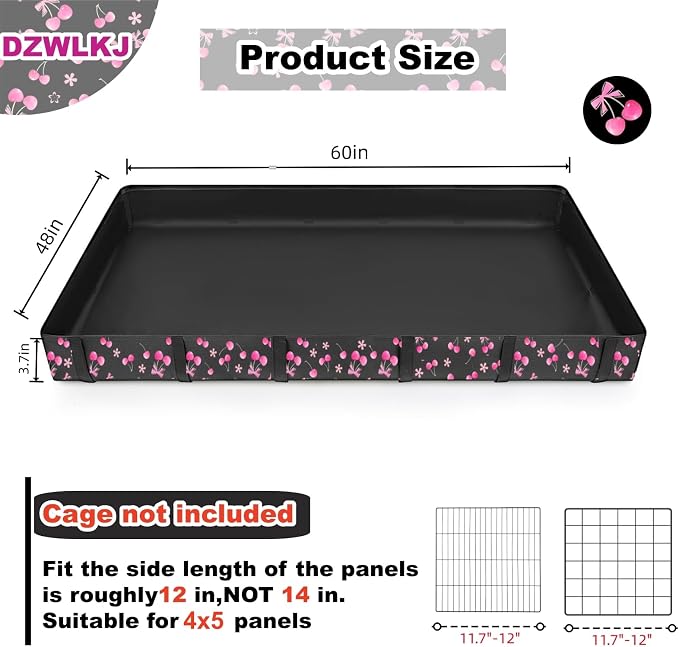 DZWLKJ Waterproof Guinea Pig Cage Liner,Washable Tarp Bottom Base,Cherry Graphic,48"x60", Reusable for Rabbit, Chinchilla, Hedgehog, Ferret & Other Small Animals. - Image 2