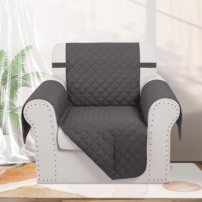 Reversible Recliner Chair Covers, 23" Chair, Dark Grey | Chair Covers for Living Room with Elastic Straps, Water Repellent, Chair Protectors Covers for Dogs - Image 2