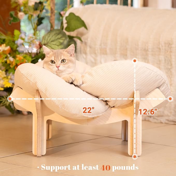 CHEERHOME PETS Elevated Cat Bed Wooden with Cushion Fluffy Pet Couch Sofa for Indoor Cats Raised Kitty Lounge Chair Suitable for Puppy, Cat Furniture(White) - Image 5