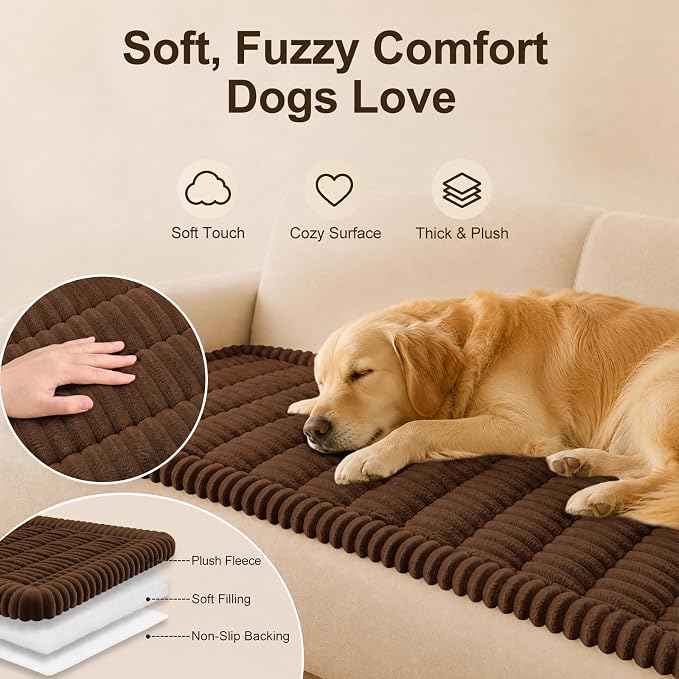 decorUhome Couch Cover for Dogs, Non Slip Fuzzy Thick Pet Sofa Protector | Pet Friendly, Soft Plush Fabric, Couch Covers for Sofa, Machine Washable, Fits 2-Cushion Sofa/Loveseat, Brown, 27.6" x 59" - Image 2