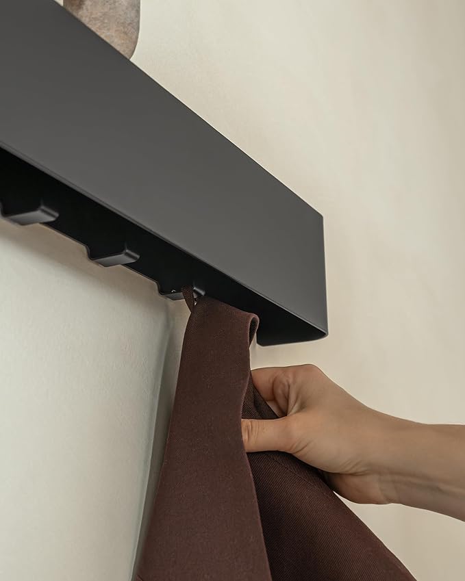 Kazai. Coat Rack Wall Mount with Shelf 'Tone' | Modern Design Coat Hanger with Hidden Hooks and Storage | Hat Rack with Shelf in Metal | Wall-Mounted Purse Organizer | Black - Image 5