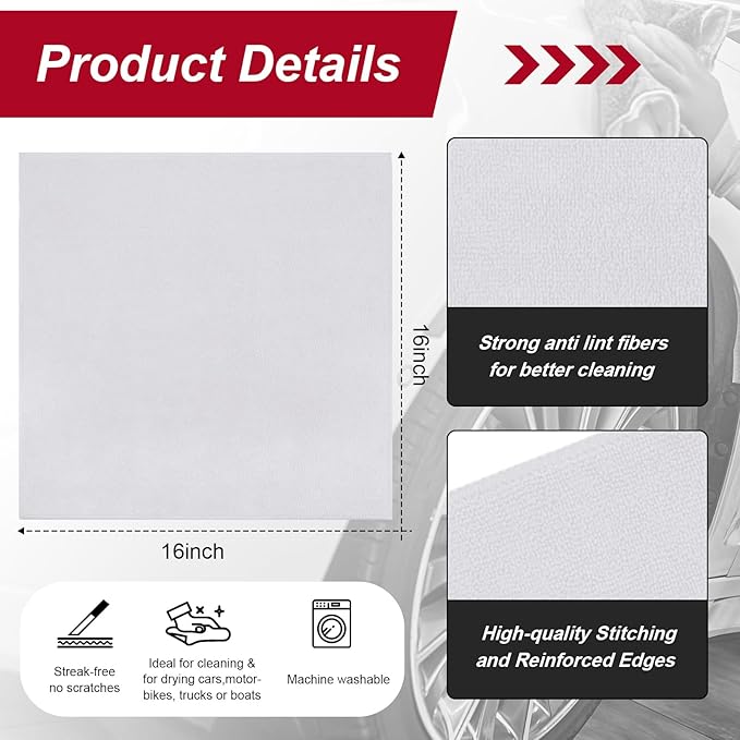 Oudain 200 Pcs Microfiber Cleaning Cloth 16x16 Inch Microfiber Towels for Car Ultra Absorbent Cleaning Rags Reusable Lint Free Streak Free Detailing Towel for Car Washing Drying Dusting (White) - Image 2