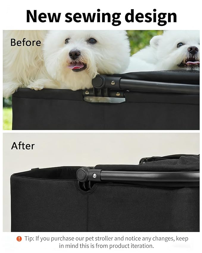 4 Wheels Pet Stroller, Dog Stroller for Small/Medium Dogs and Cats up to 33 lbs, One-Click Fold & Draggable, Removable Carrier, Zipperless Entry, Mesh Windows, Black