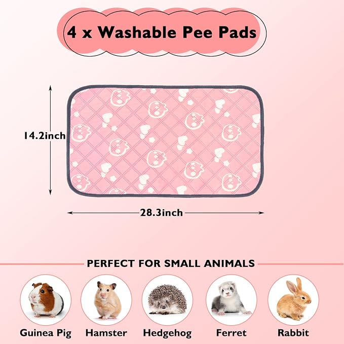 4 Pack Guinea Pig Bedding - Washable Guinea Pig Liners for C&C 2x1 Cage, Waterproof Reusable & Anti Slip Pee Pads Super Absorbent Mats for Small Animal Rabbit Hamster Rat (Pink, 28 x 14 Inch) - Image 2