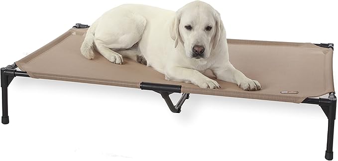 K&H Outdoor Elevated Dog Bed - Cooling Raised Dog Bed for Large & Extra-Large Pets, Breathable Mesh Hammock Design, Indoor/Outdoor Washable Cover, Portable Metal Frame, Tan, XL 50x32in by KHPetProducts