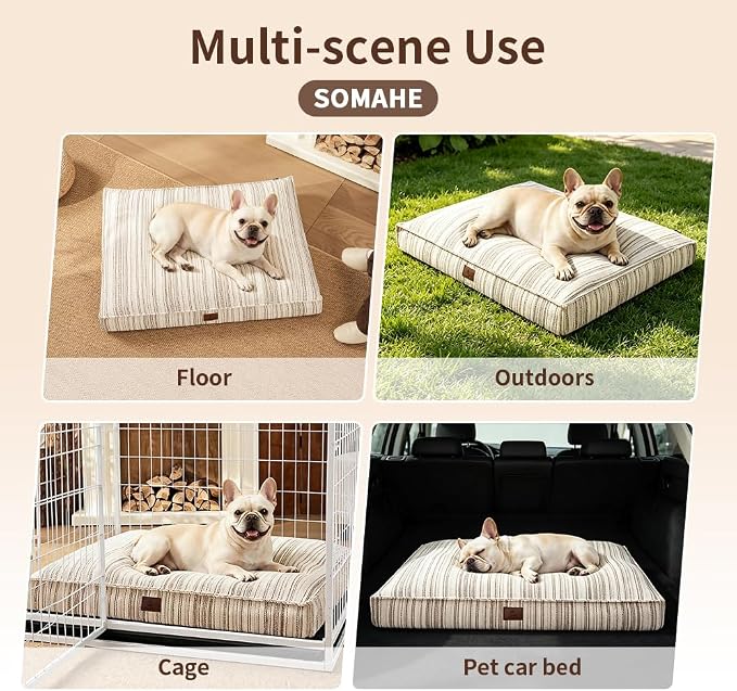 SOMAHE 4 Inch Orthopedic Dog Bed for Crate, 27 x 20 Inch, Coffee Chenille | Washable Removable Cover, Waterproof Inner Liner, Non-Slip Bottom, Orthopedic Dog Crate Mattress for Medium & Large Dogs - Image 8