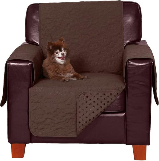 Furhaven Waterproof & Non-Slip Chair Cover Protector for Dogs, Cats, & Children - Quilted Paw Print Living Room Furniture Cover - Espresso, Chair by FurHaven